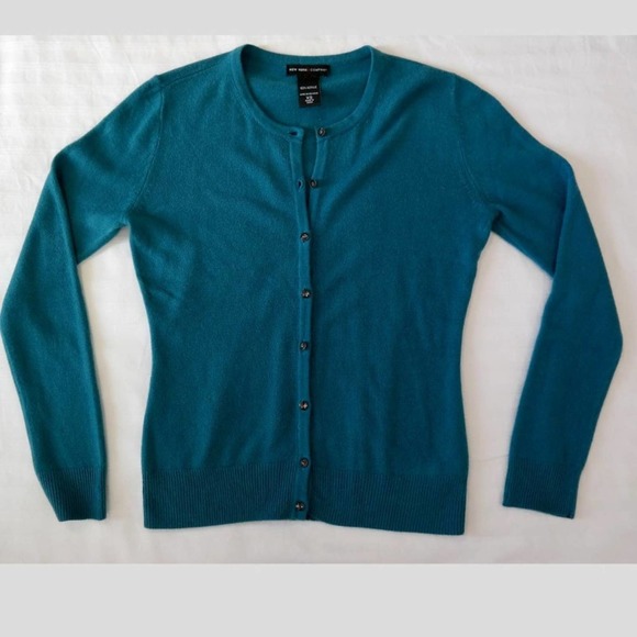 NY&Co XS Teal Cardigan with Teal Crystal Button - Picture 7 of 9